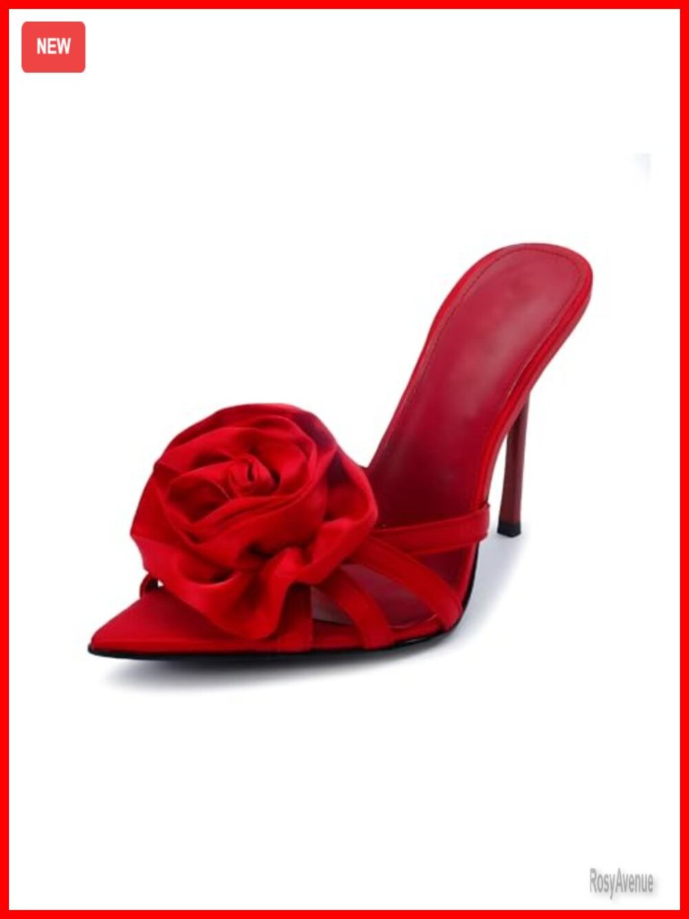 Satin Heeled Mules with 3D Rose Pointed Toe Stiletto Heels